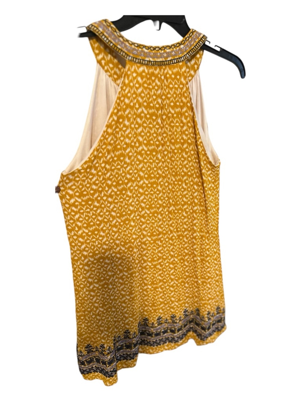 THML Mustard Yellow Ikat Halter Tank with Embellished Neckline